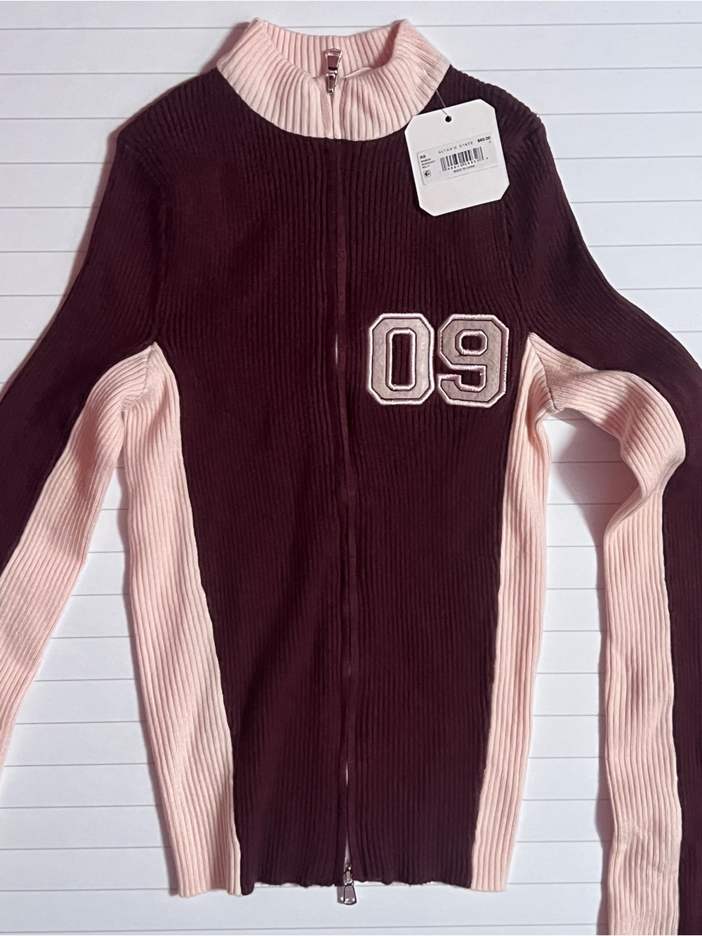 Women’s Ribbed Zip-Up Top — Pink & Burgundy